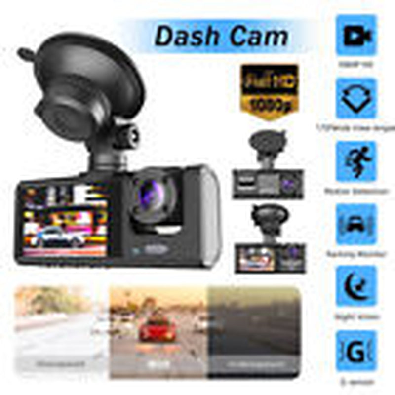 3 Lenses Camara De Seguridad Dash Cam Para Carro Auto Delantero/Tras