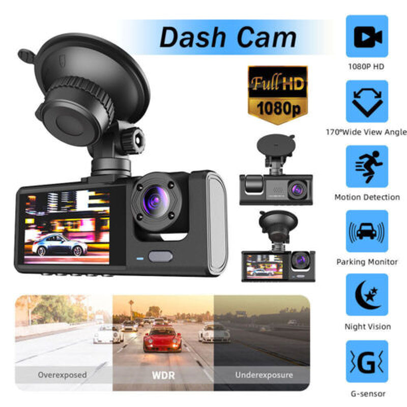 3 Lenses Camara De Seguridad Dash Cam Para Carro Auto Delantero/Tras