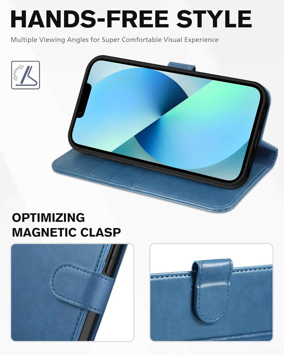 Case for Iphone 13 Wallet Case 5G, RFID Blocking Card Slot Holder [TPU Interior Protective Case], Magnetic Folio PU Leather Stand Flip Cover Compatible with Iphone 13 6.1" 2021, Lake Blue