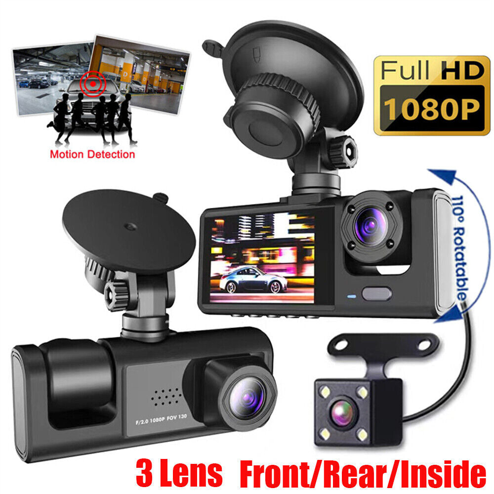 3 Lenses Camara De Seguridad Dash Cam Para Carro Auto Delantero/Tras