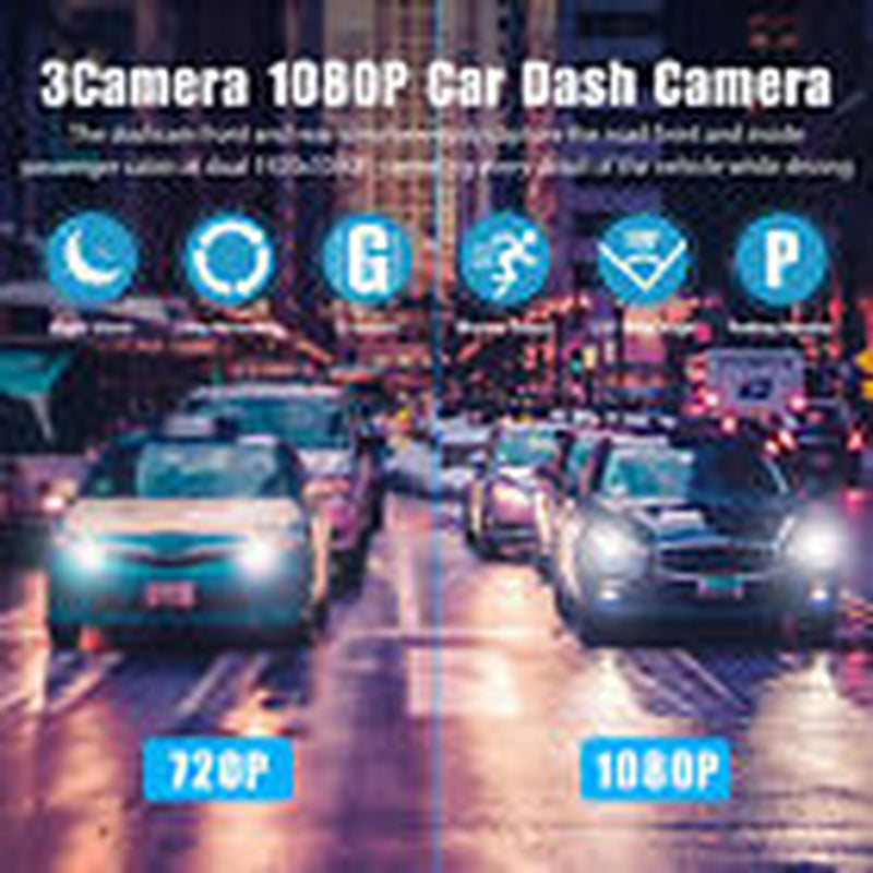 3 Lenses Camara De Seguridad Dash Cam Para Carro Auto Delantero/Tras