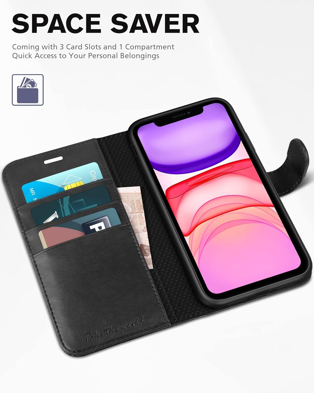 Iphone 11 Case, Iphone 11 Wallet Case with [RFID Blocking] Card Slots Stand Magnetic Closure, Protective PU Leather [Shockproof TPU] Flip Cover Compatible with Iphone 11 (2019 6.1 Inch), Black