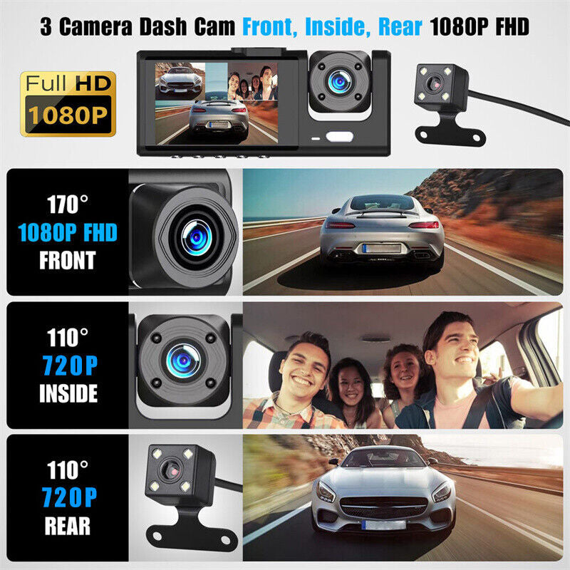 3 Lenses Camara De Seguridad Dash Cam Para Carro Auto Delantero/Tras