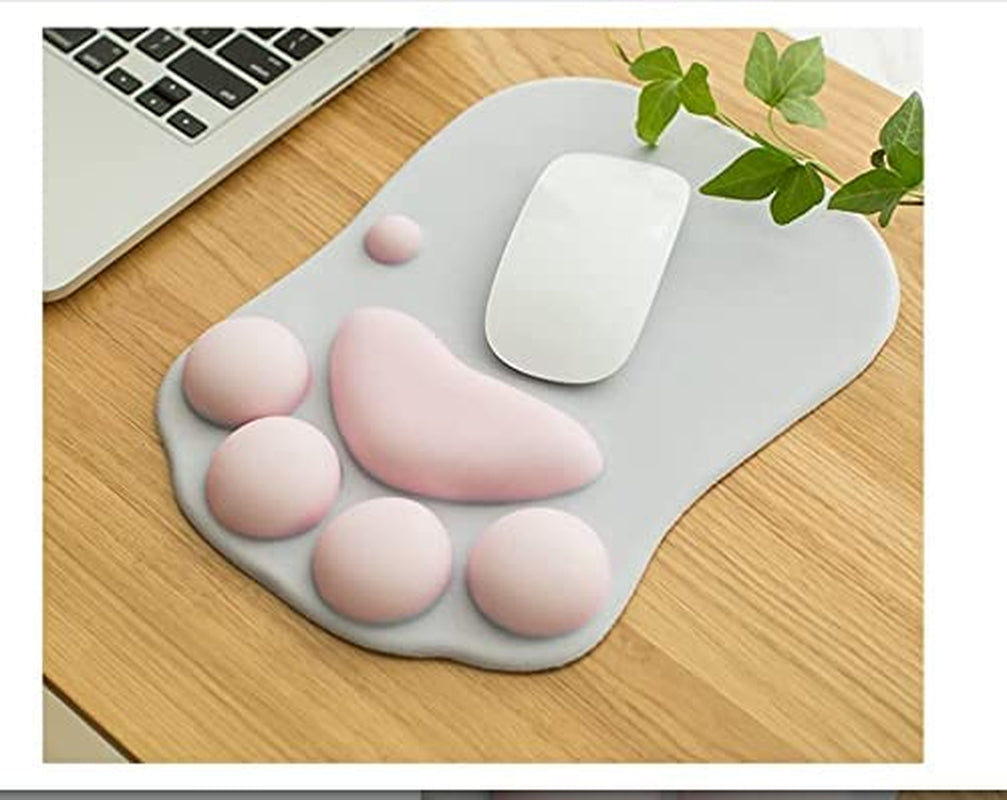 Cat Paw Mouse Pad with Wrist Support Soft Silicone Wrist Rests Non Slip Ergonomic Mousepad for Office Computer Gaming Desk Decor (10.7X7.8X0.9'') (Gray) White