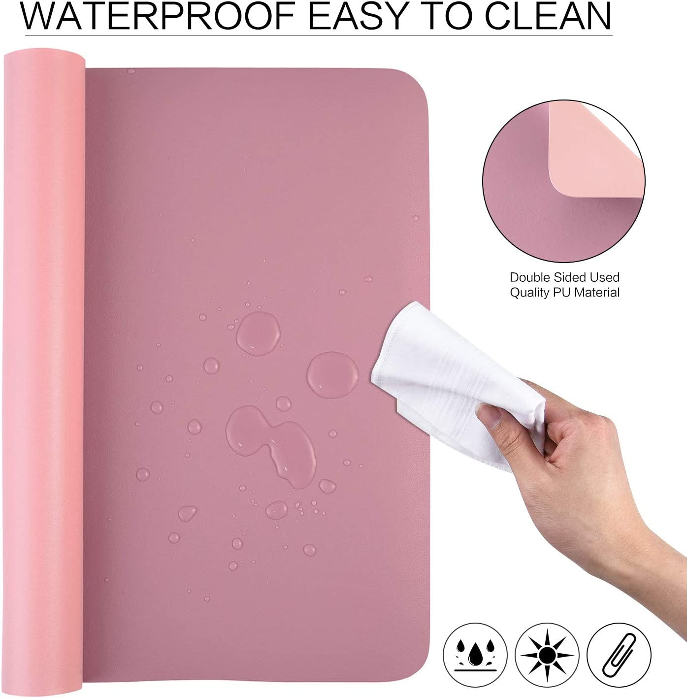 Dual Sided Leather Desk Pad (31.5 X 15.7"), Office Waterproof Desk Mat, PU Mouse Pad, Desk Protector Cover, Desk Writing Mat for Office/Home/Work/Cubicle (Purple/Pink)